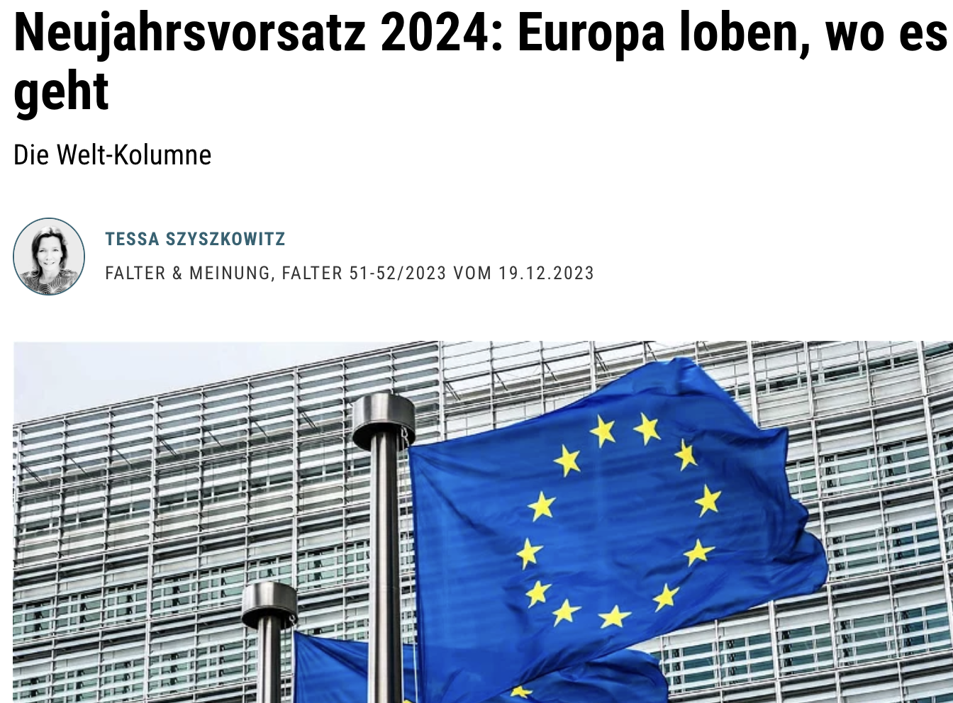 Neujahrsvorsatz 2024: Die EU loben, wo es geht